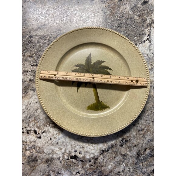 Palm Tree Decorative Plates Coastal Tropical Wall Art Charger Style Set of 2 - Picture 5 of 5